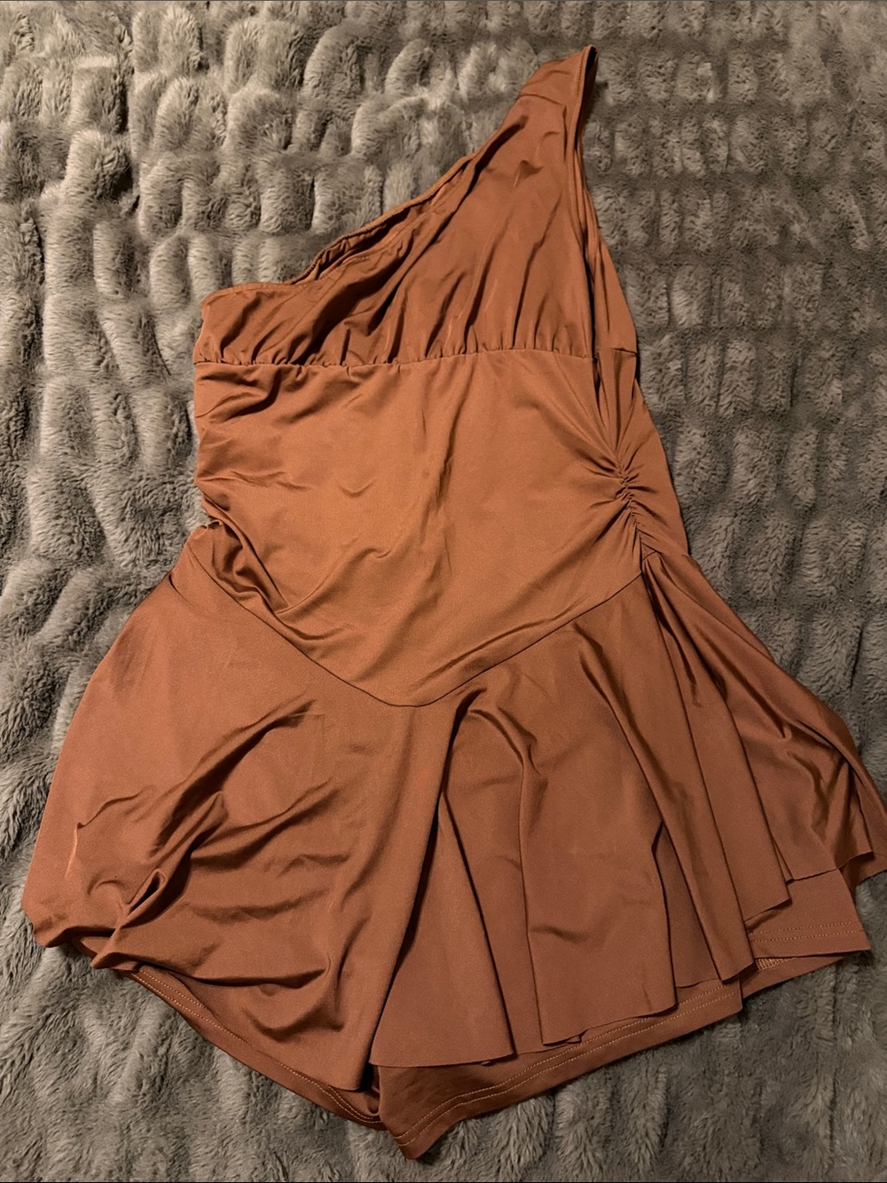 One-Shoulder Brown Women's Elegant Ruched Romper XL